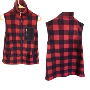 Chaps By Ralph Lauren Red And Black Checkered Fleece Vest